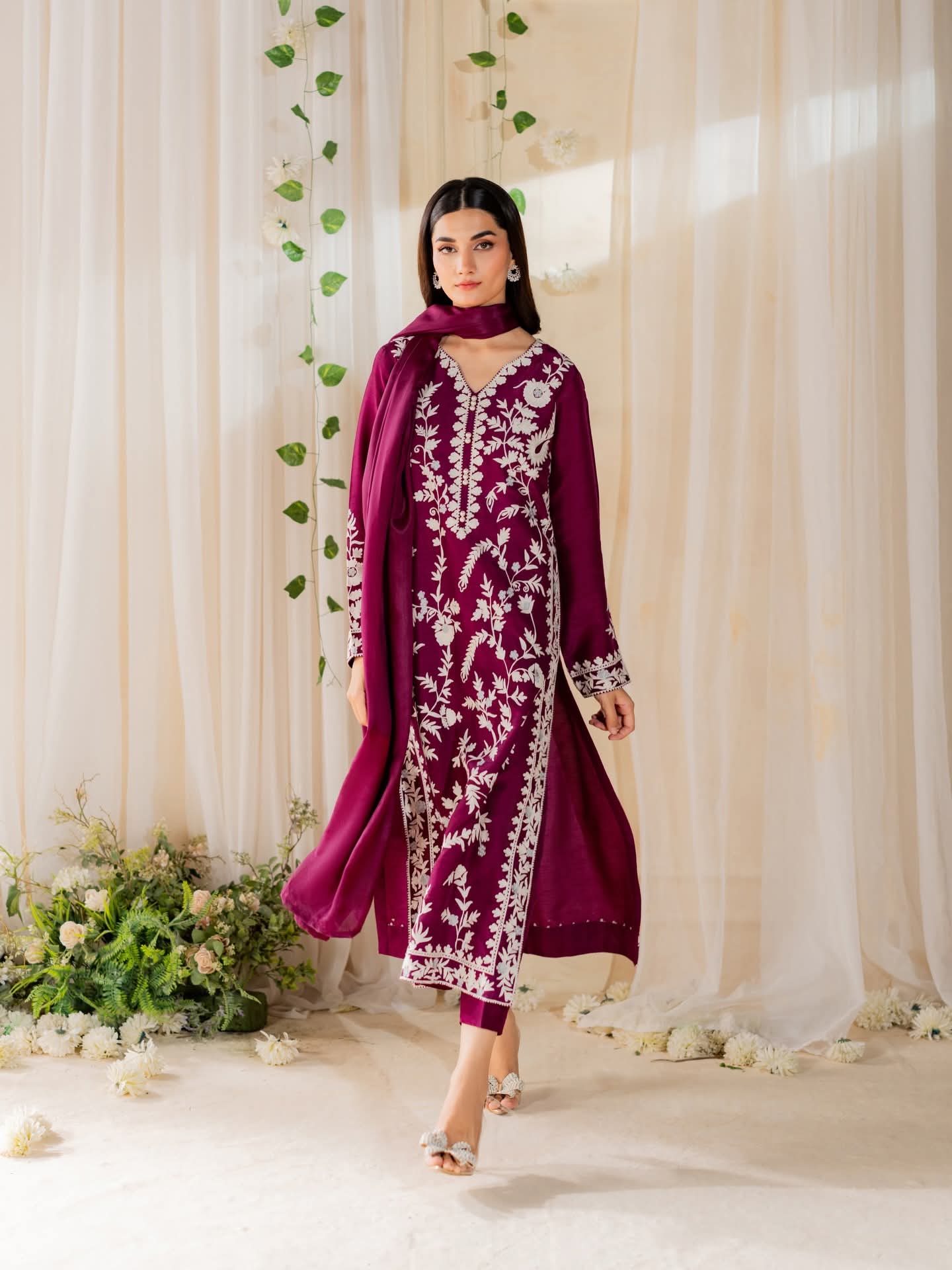 Magenta Embroidered 3Pc